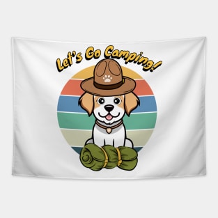 Funny Happy Dog Wants to go Camping Tapestry
