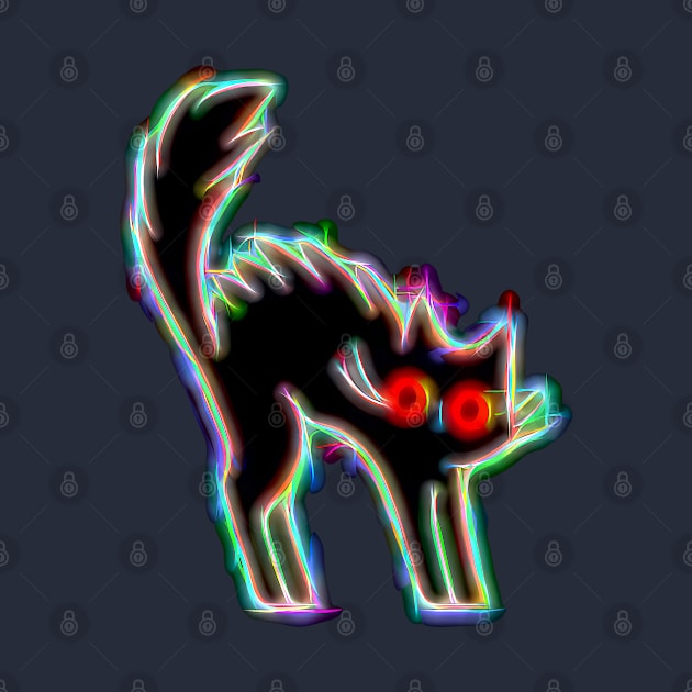 Black Cat Glitch Electric Shocked Neon Glow by Mr.PopArts