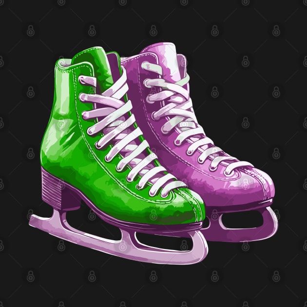 Green Purple Ice Skating Boots by Siha Arts