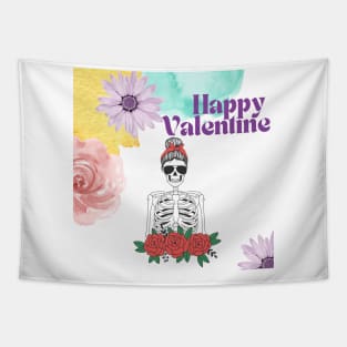 Happy Valentine, Funny Floral  Skeleton, Love Tapestry