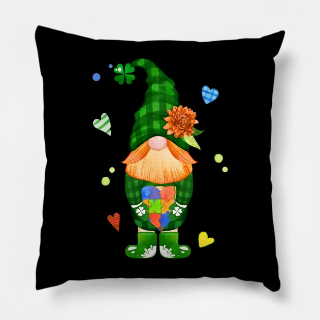 Gnome Hugging Heart Autism St Patrick's Day Pillow by NatalitaJK