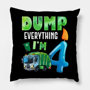 Recycling Trash 4 Years Old Garbage Truck 4th Birthday Kids Pillow