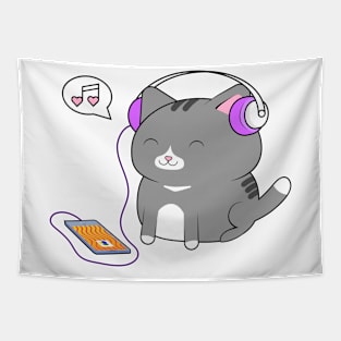 Cat listening to tunes Tapestry