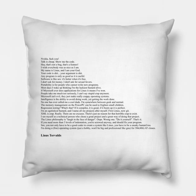Linus Torvalds Quotes Pillow by qqqueiru