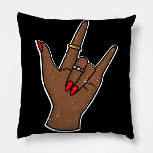 Rock And Roll Hand Sign  - Rock n Roll Party - Black Power Pillow
