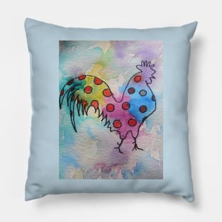 Polka Dot Rooster Watercolor Painting Rainbow Pillow