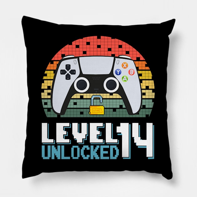 Level 14 Unlocked Vintage Retro Gaming Pillow by Asg Design