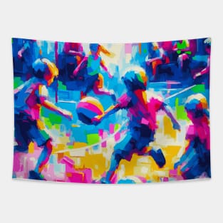 Abstract Painting of Kids Playing Basketball Tapestry