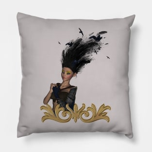 Wonderful fantasy girl with crow in the hair Pillow