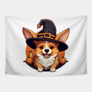 Corgi Witch Halloween Hat Pumpkin Costume Tapestry