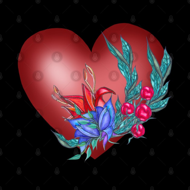 Love.Heart with watercolor flowers and leaves by KateQR