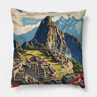 Peru Machu Picchu Tourism Vintage Poster Pillow