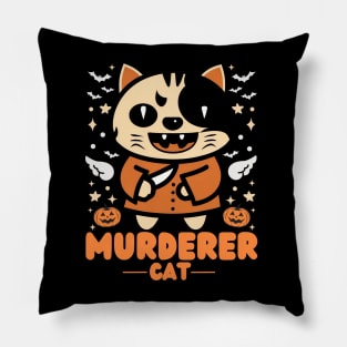 Funny Murderer Cat Halloween Designs 🐱🔪🎃 Pillow