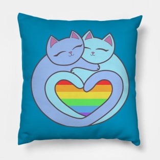 Rainbow Pride Flag Heart Cats Kawaii Pillow