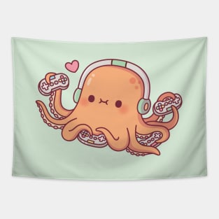 Cute Octopus Gamer With Four Video Game Controllers Tapestry