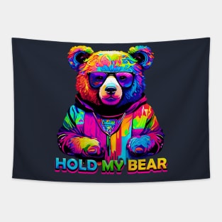 hold my bear (funny meme) Tapestry