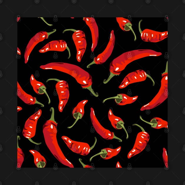 Chili peppers on black by kobyakov