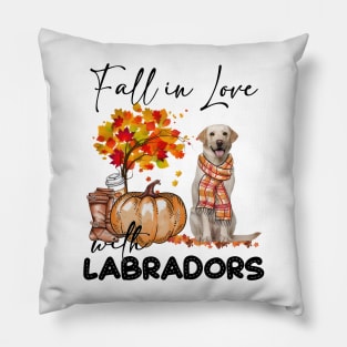 Fall In Love With Yellow Labradors Fall Pumpkin Thanksgiving Pillow