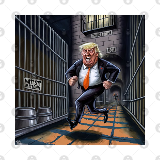 Trump running from Prison T-Shirts Design by Maverick Media
