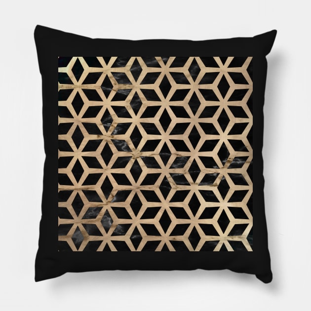 Abstract Pattern Shapes Golden / Black Pillow by k-creatif