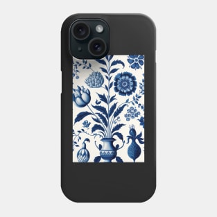 Floral Garden Botanical Print with Delft Blue and White Phone Case