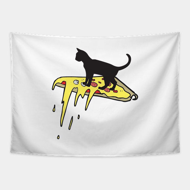 Black Cat Pizza Tapestry by SpaceART