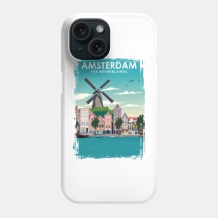 Amsterdam Holland Windmill Travel Poster Phone Case