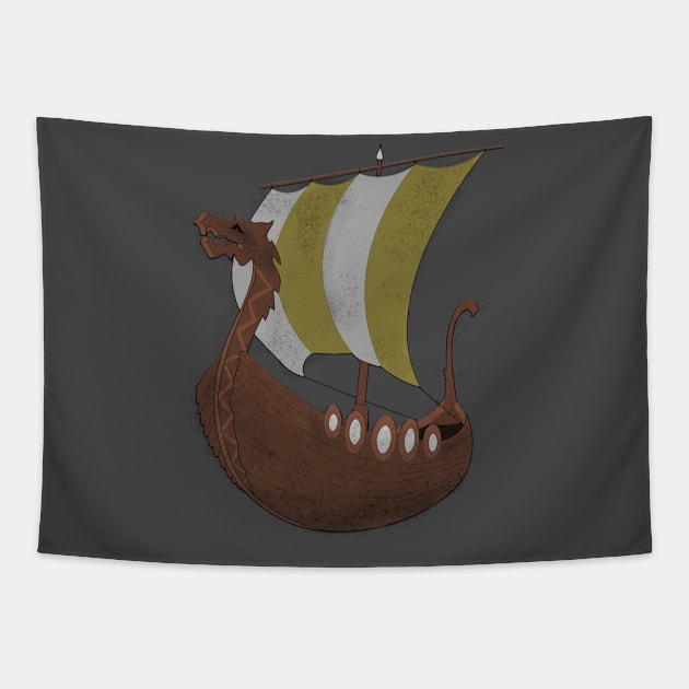 Viking Ship yellow Tapestry by Pikolik