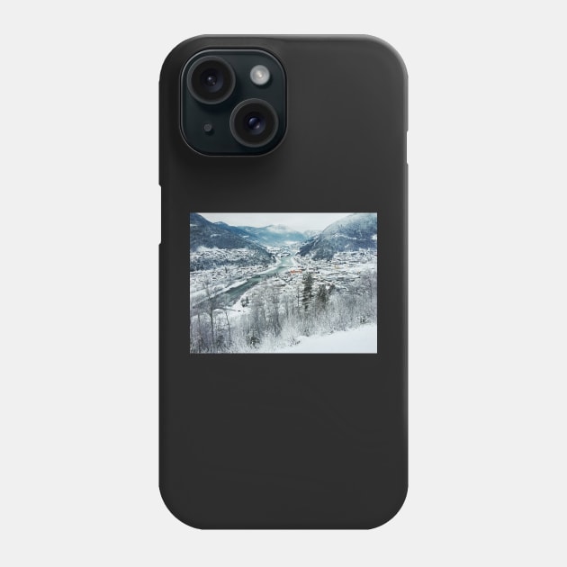 Wintertime - View on Snow-Covered Scandinavian Valley and Town Phone Case by visualspectrum