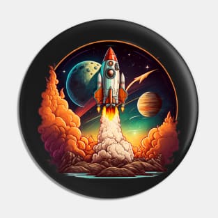 Space Rocket cartoon style Pin