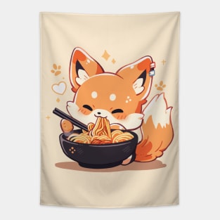 Cute fox eating ramen Tapestry