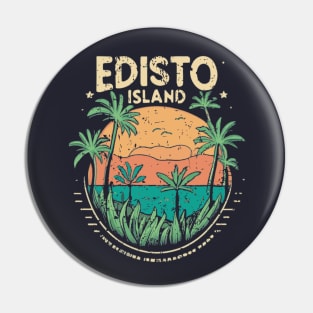 Edisto Island South Carolina Retro Palmetto Sunset Pin