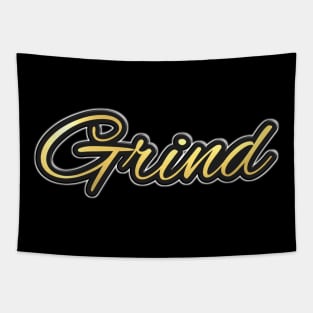 Shiny black and gold GRIND word design Tapestry