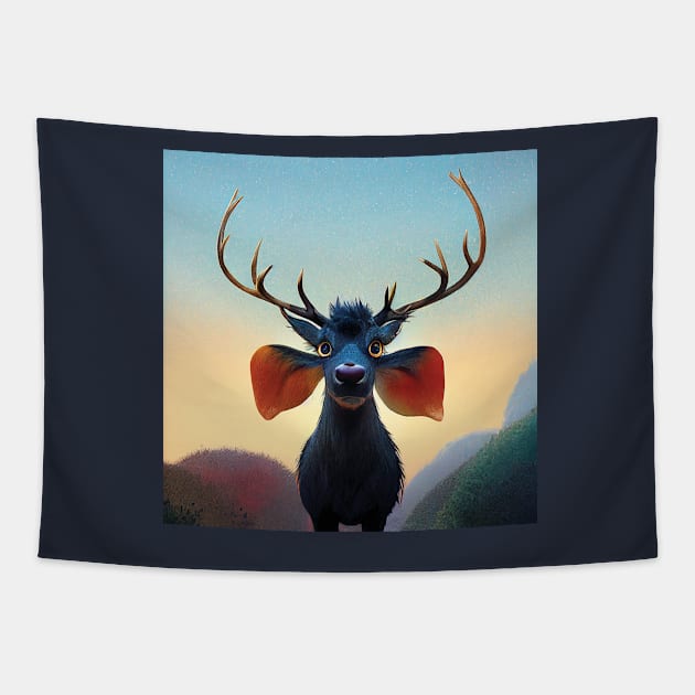 Quirky Fantasy Baby Stag Tapestry by Geminiartstudio