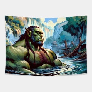 Bathing Orc Muscular Bara Art Tapestry