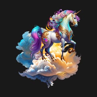 Mythical Unicorn sunny horse clouds splash watercolor fantasy magic tale romance illustration T-Shirt