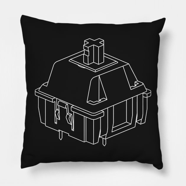 Mechanical Keyboard Cherry MX Switch Technical Line Drawing White Lines Pillow by Charredsky