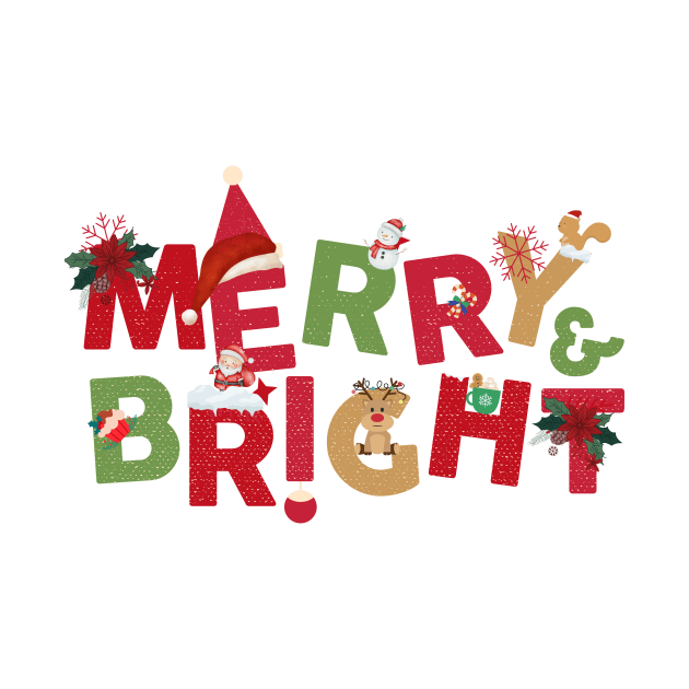Merry and Bright xmas tshirt by TextureMerch