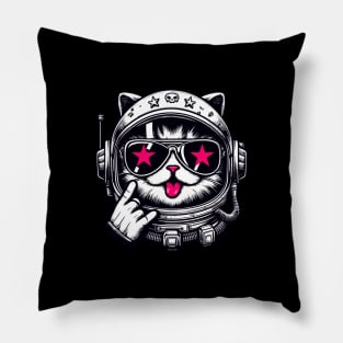 Cat in astronaut helmet with pink stars Pillow