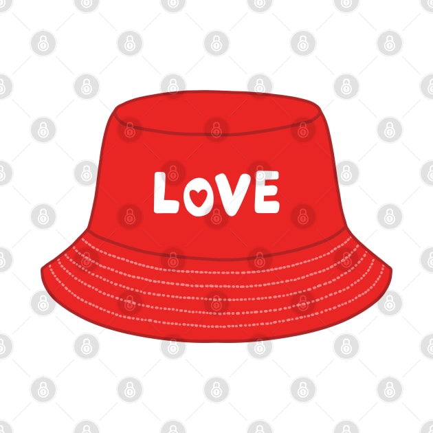 Red bucket hat with love text by Nikamii