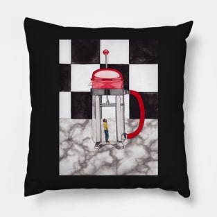 French Press Surrealist Painting for Coffee Lovers Pillow