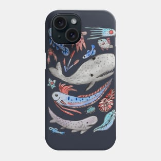 Deep Sea Fish and Creatures in Watercolor Phone Case