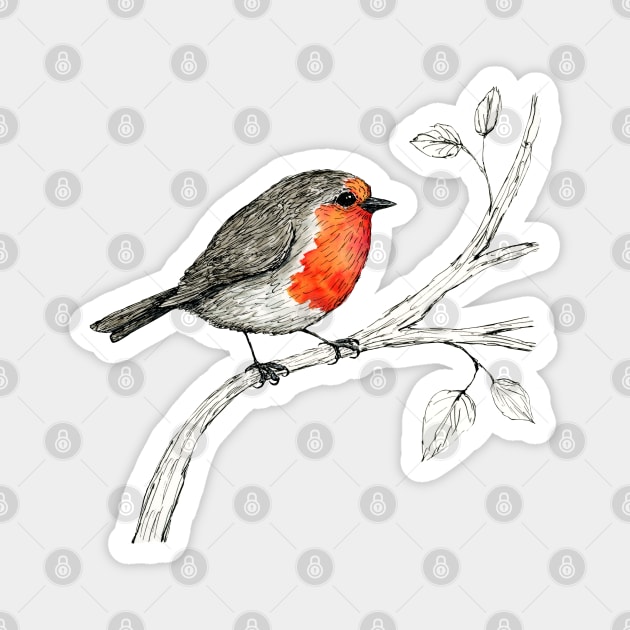 Robin pen and ink with watercolor Magnet by Bwiselizzy