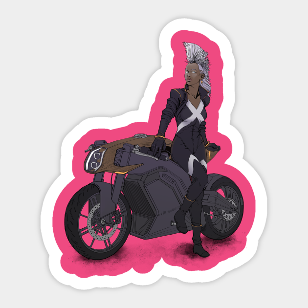 Mohawk Woman On Motorcycle - Black - Sticker