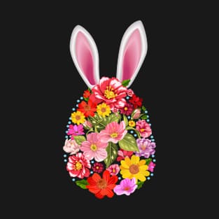 Floral Easter Egg Bunny Ear Costume Rabbit Women Girl Pascha T-Shirt