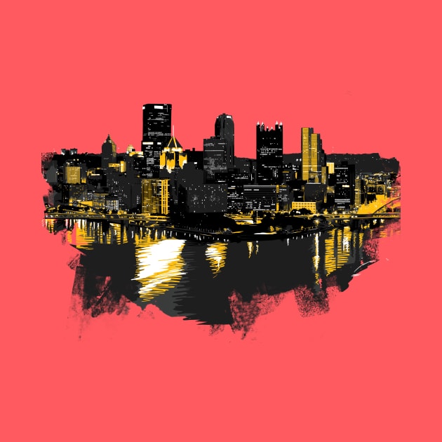 Pittsburgh Downtown Skyline Digital Painting by polliadesign