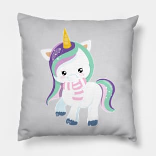 Winter Unicorn, Cute Unicorn, Magic Unicorn, Scarf Pillow