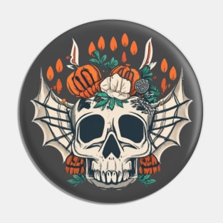 Skull with Various Objects and Plants Pin