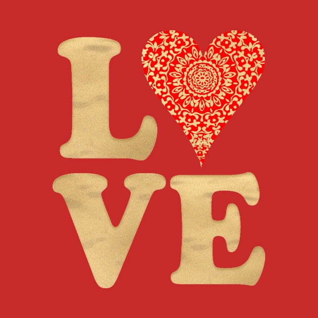 Love Word Art Pretty Lacy Red Gold Sweet Heart by Flissitations