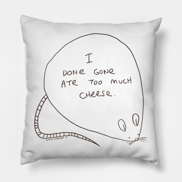 Bloated Cheese Mouse Pillow by Sophie Corrigan